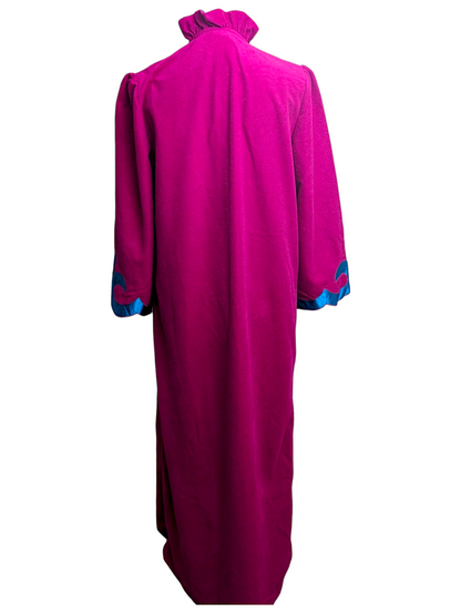 1970s Morrocan Inspired Nightgown by Sweetlife in Pink Polyester and Blue Satin Trim