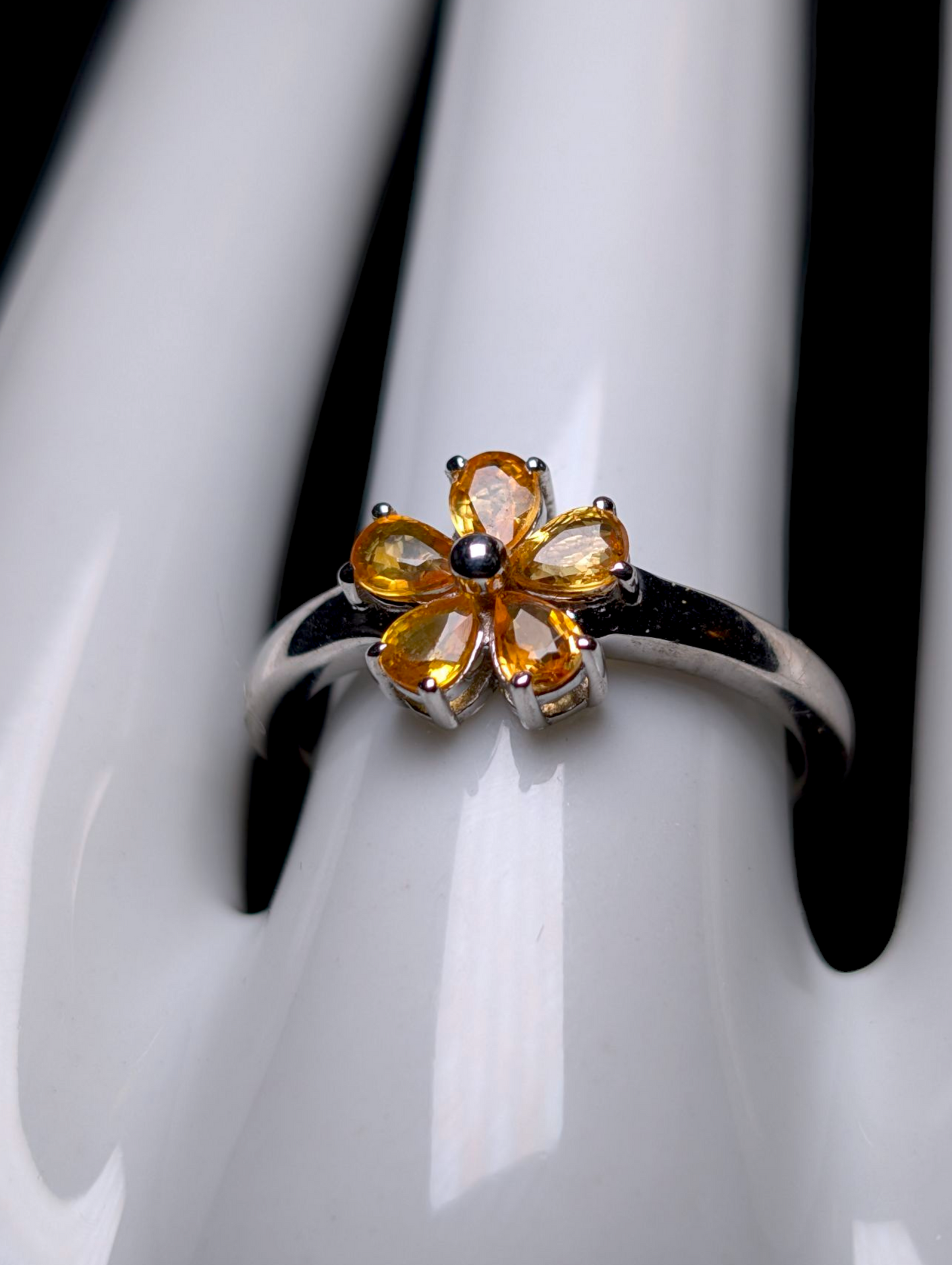 Vintage Dainty Flower Genuine Imperial Topaz Sterling Silver Ring
