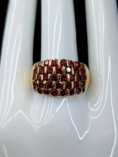 Vintage Large Genuine Red Garnet 14k Yellow Gold Vermeil Statement 925 Ring