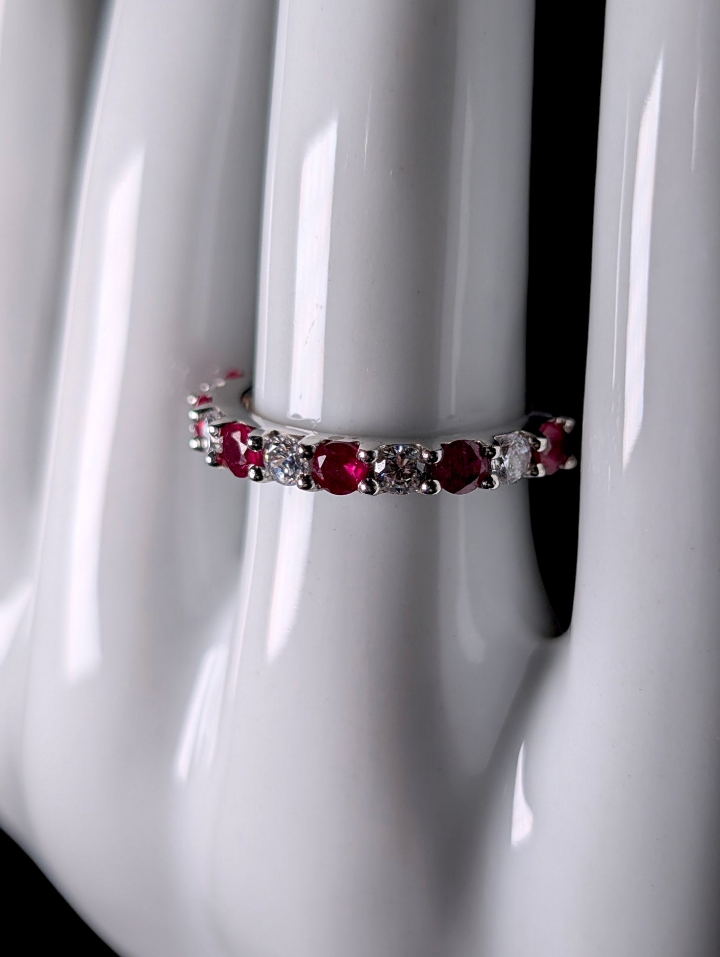 Vintage Genuine Ruby and Simulated Diamond Half Band Sterling Silver