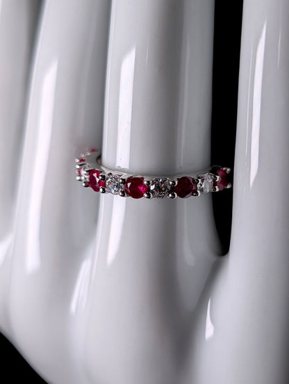 Vintage Genuine Ruby and Simulated Diamond Half Band Sterling Silver