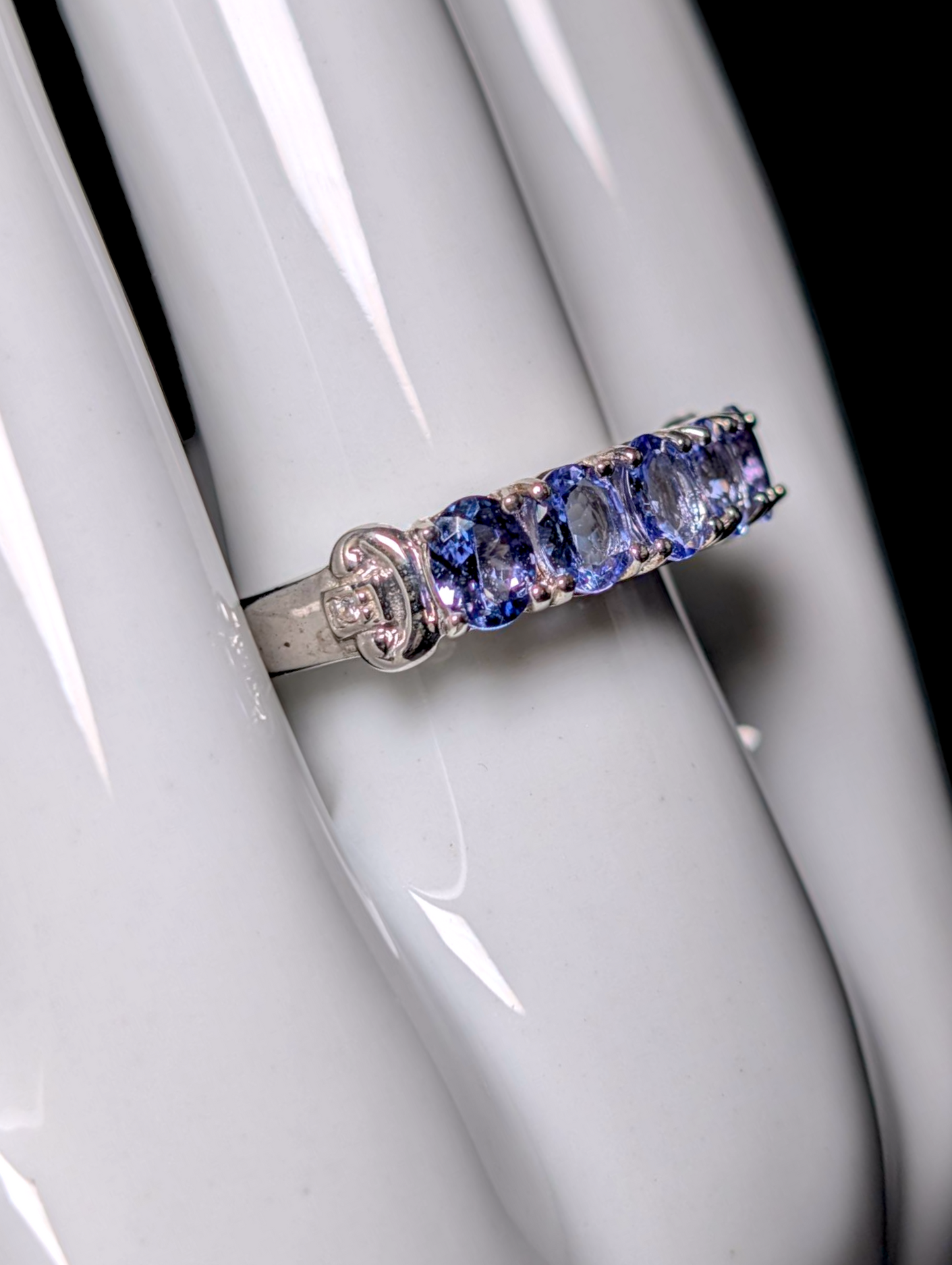 Vintage Half Eternity Earth Mined Genuine Tanzanite and White Zircon Sterling Silver Band Ring