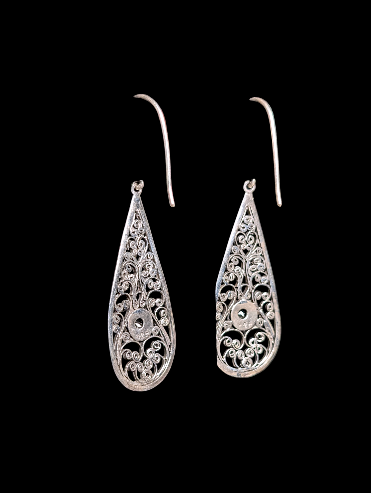 Vintage Bezel Set Round Cut 2 Carat Genuine Peridot Sterling Silver Filigree Drop Earrings