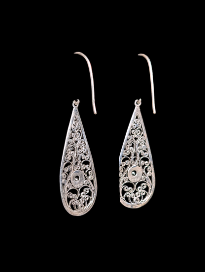 Vintage Bezel Set Round Cut 2 Carat Genuine Peridot Sterling Silver Filigree Drop Earrings