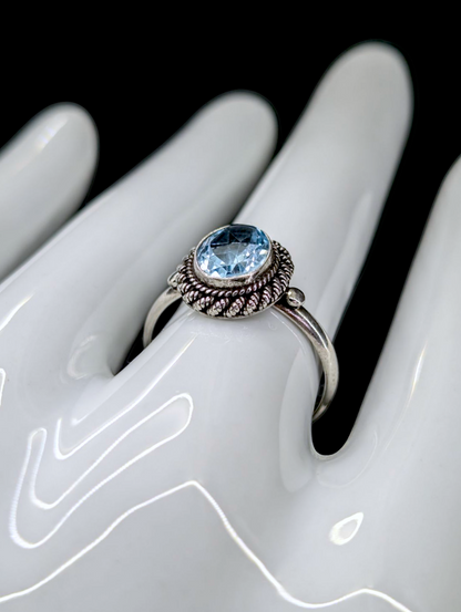 Vintage Artisan Genuine Swiss Topaz Solitaire Sterling Silver Braided Ring