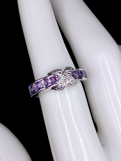 Vintage Inspired Simulated Amethyst Sterling Silver Ring