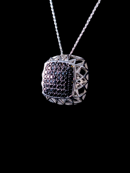 Vintage Cushion Cluster Genuine Black Onyx Sterling Silver Pendant