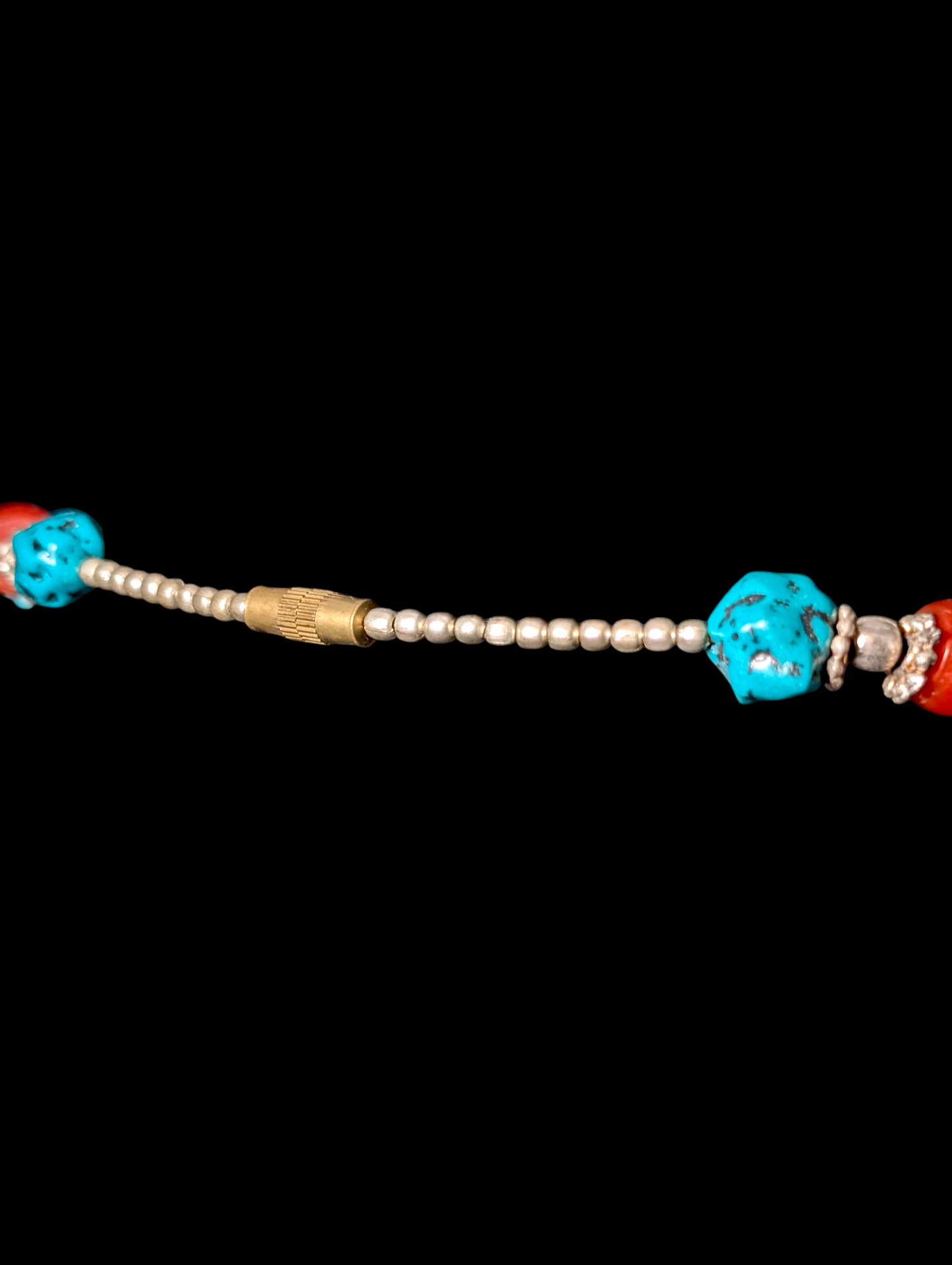 Vintage Faux Turquoise and Faux Coral Silver Tone Beaded Necklace