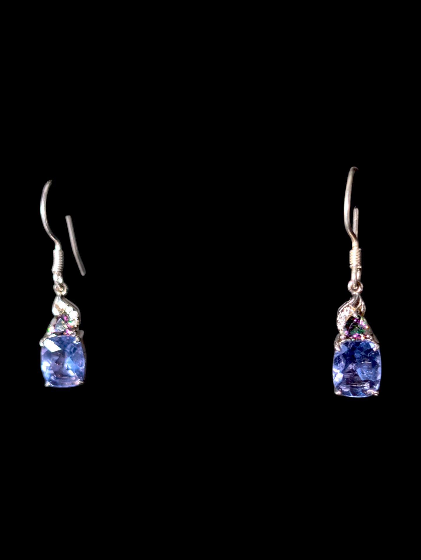 Vintage 5+ Carat Cushion Cut Genuine Tanzanite and Mystic Topaz with White Topaz Accents Sterling Silver Earrings