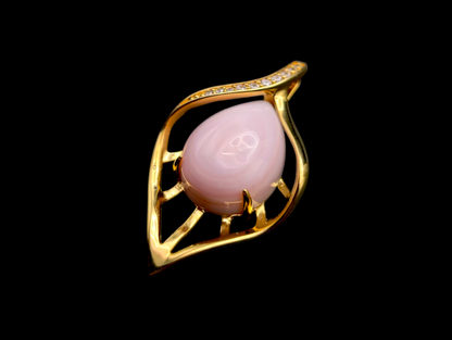 Vintage Genuine Pink Conch and Simulated Diamonds 14k Yellow Gold Vermeil Pendant
