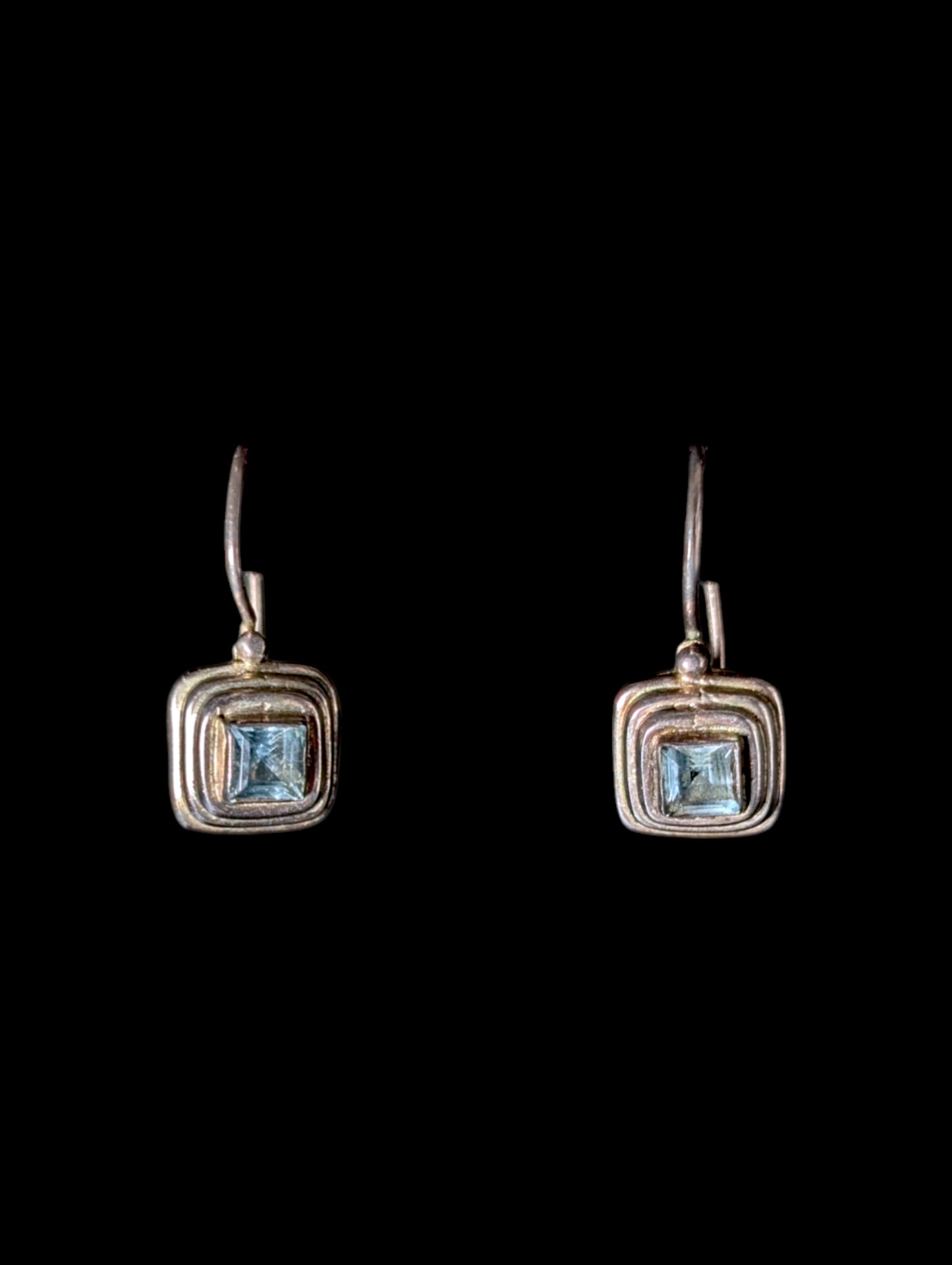 Vintage Princess Cut Genuine Sky Blue Topaz Sterling Silver Dangle Earrings