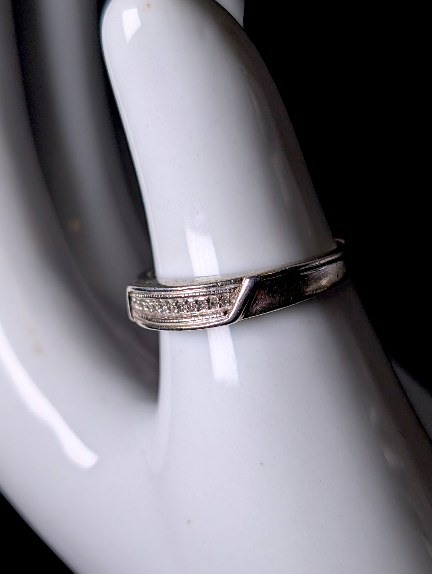 Vintage Inspired Genuine Diamond Stackable Band Sterling Silver Ring