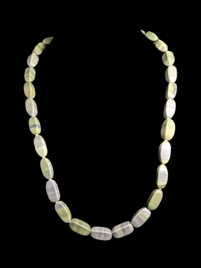 Antique Genuine Green Banded Jasper and Pearl Polished Necklace