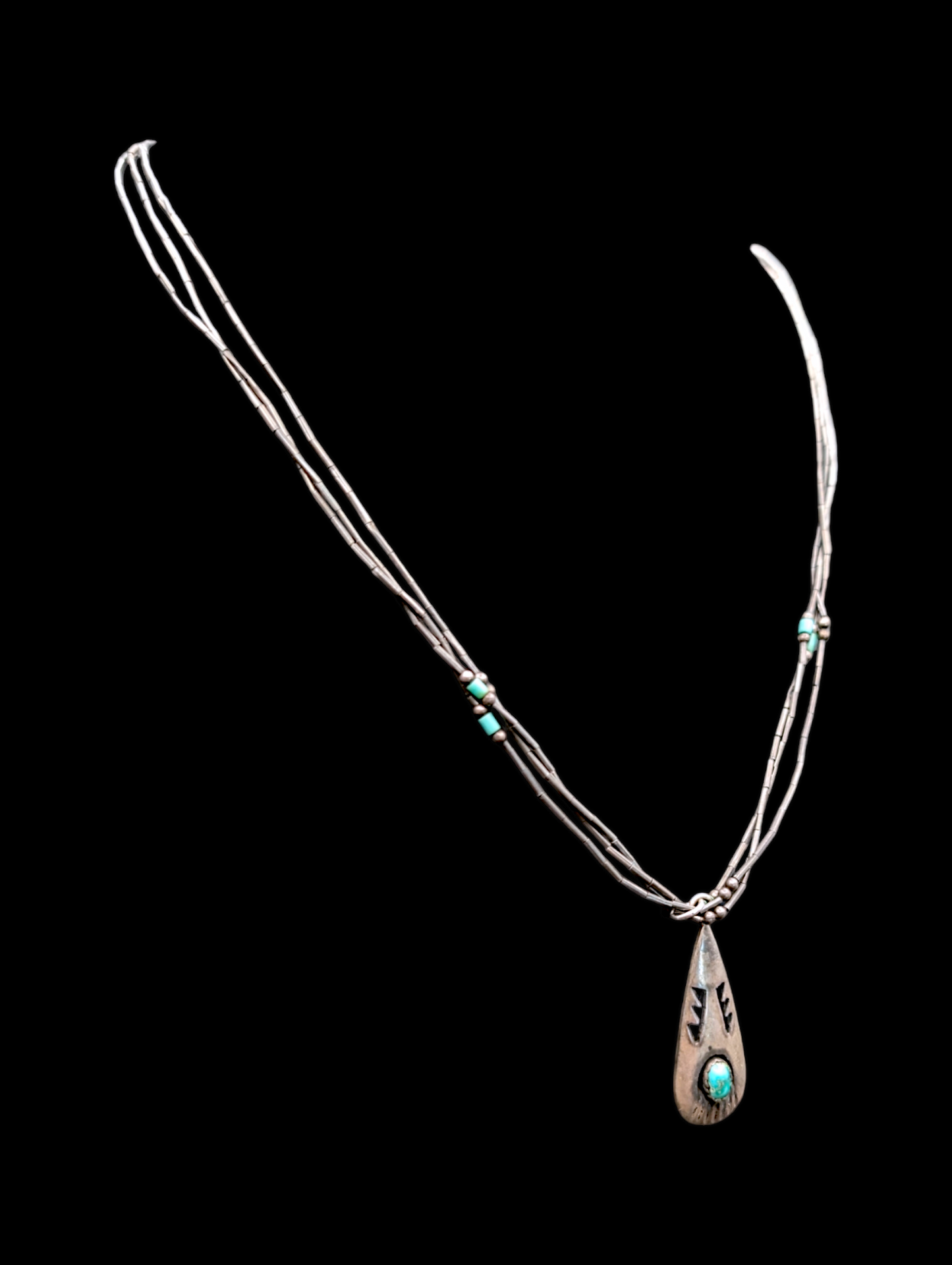 Vintage Navajo Inspired Sterling Silver and Genuine Turquoise Bead Necklace