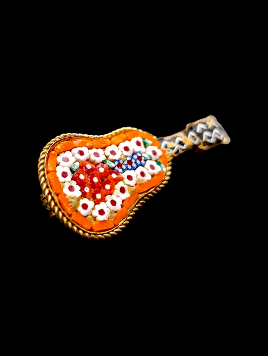 1930s Italian Micro Mosaic Wildflower Guitar Brooch