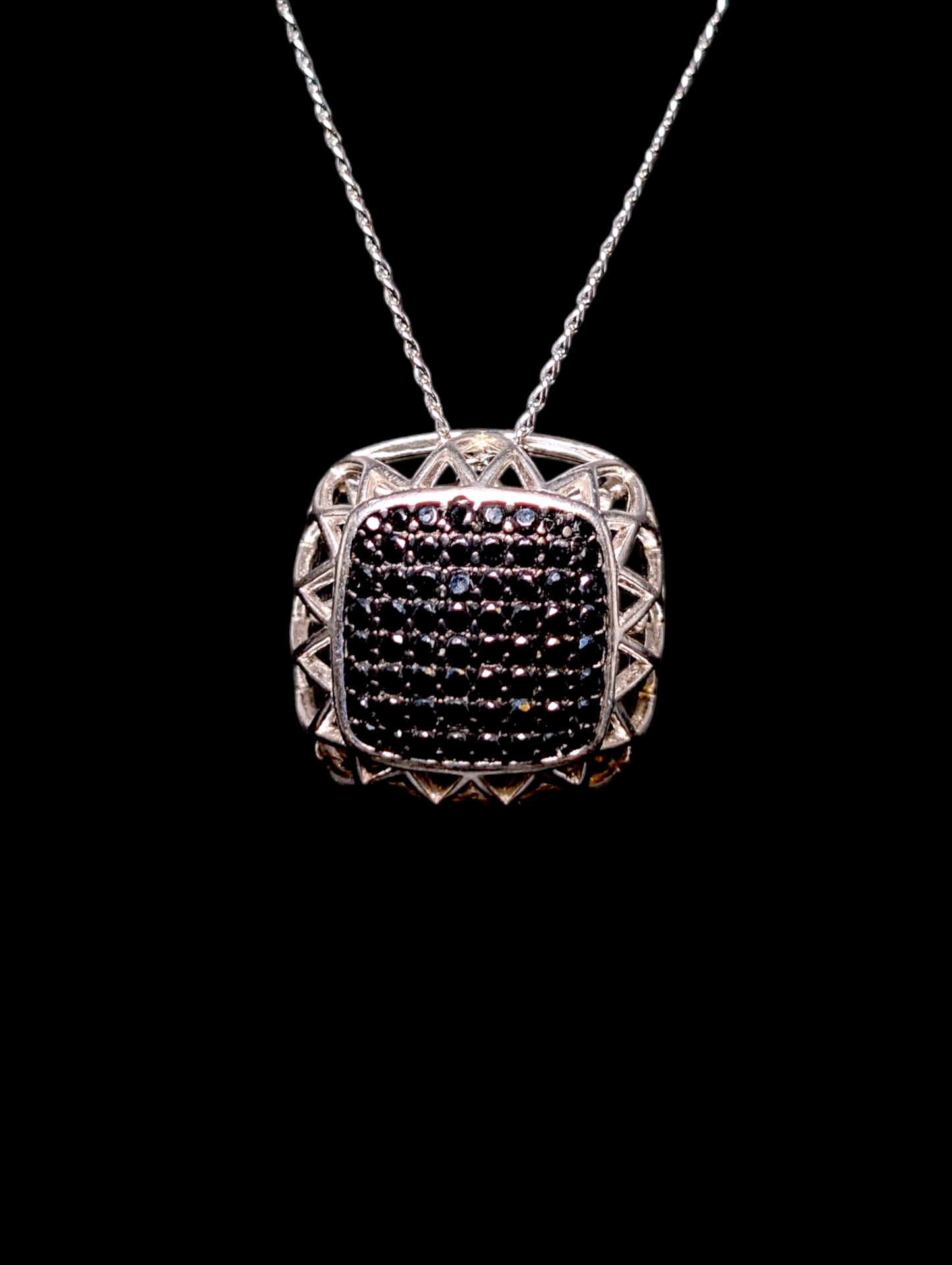 Vintage Cushion Cluster Genuine Black Onyx Sterling Silver Pendant