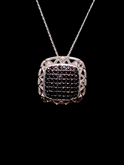 Vintage Cushion Cluster Genuine Black Onyx Sterling Silver Pendant