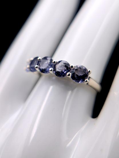 Vintage 5 Stone Round Cut Genuine Tanzanite Band Sterling Silver 925 Ring