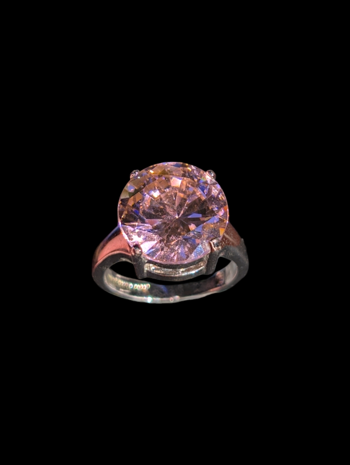 Vintage Simulated Pink Sapphire Solitaire Costume Silver Toned Statement Ring