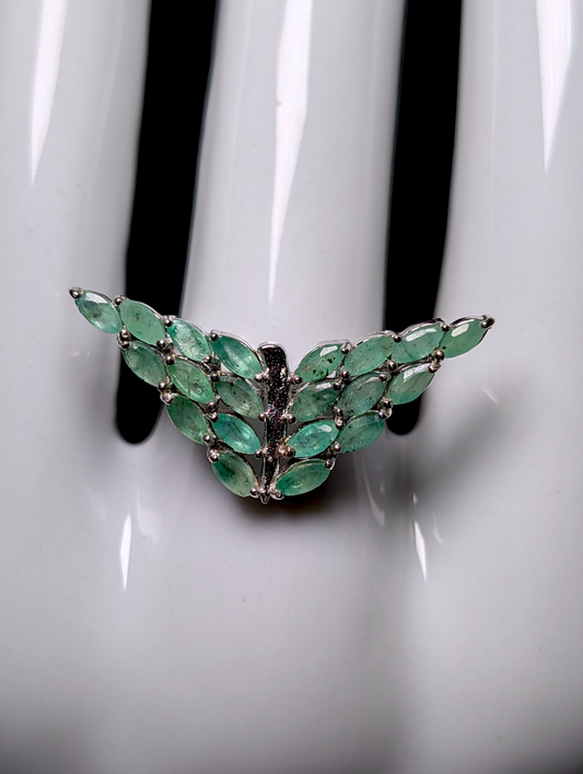 Vintage Inspired Butterfly Genuine Emerald Sterling Silver Ring