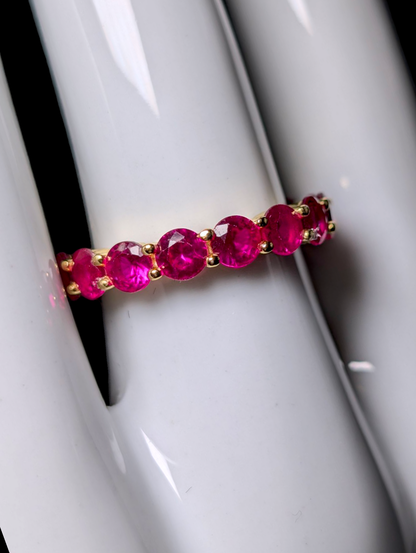 Vintage Inspired Round Cut Eternity Genuine Red Ruby 14k Vermeil Band Ring