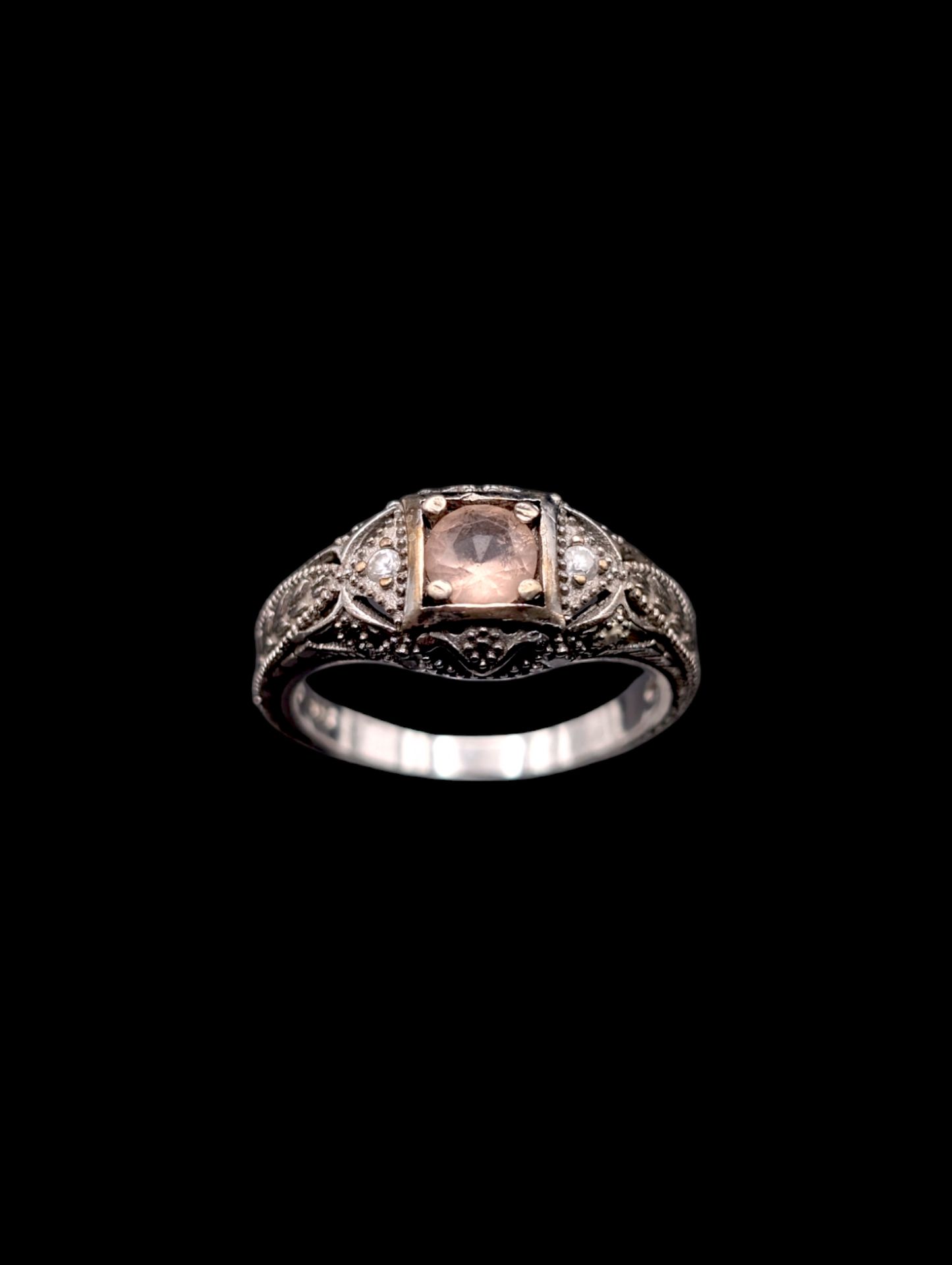 Vintage Art Deco Inspired Simulated Morganite 925 Silver Costume Ring