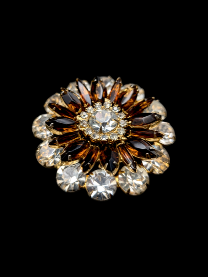 1940s Rare Large Juliana Smokey Topaz Starburst Layered Stacked Crystal Rhinestone Brooch