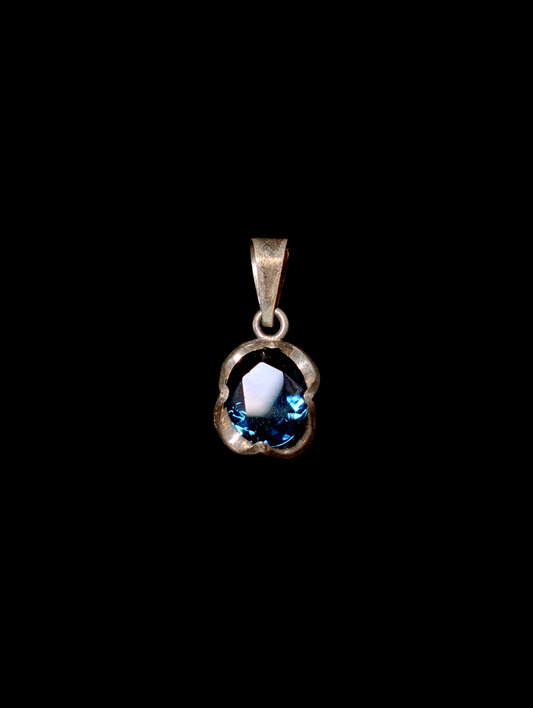 Vintage Solitaire Simulated London Blue Topaz Sterling Silver Pendant