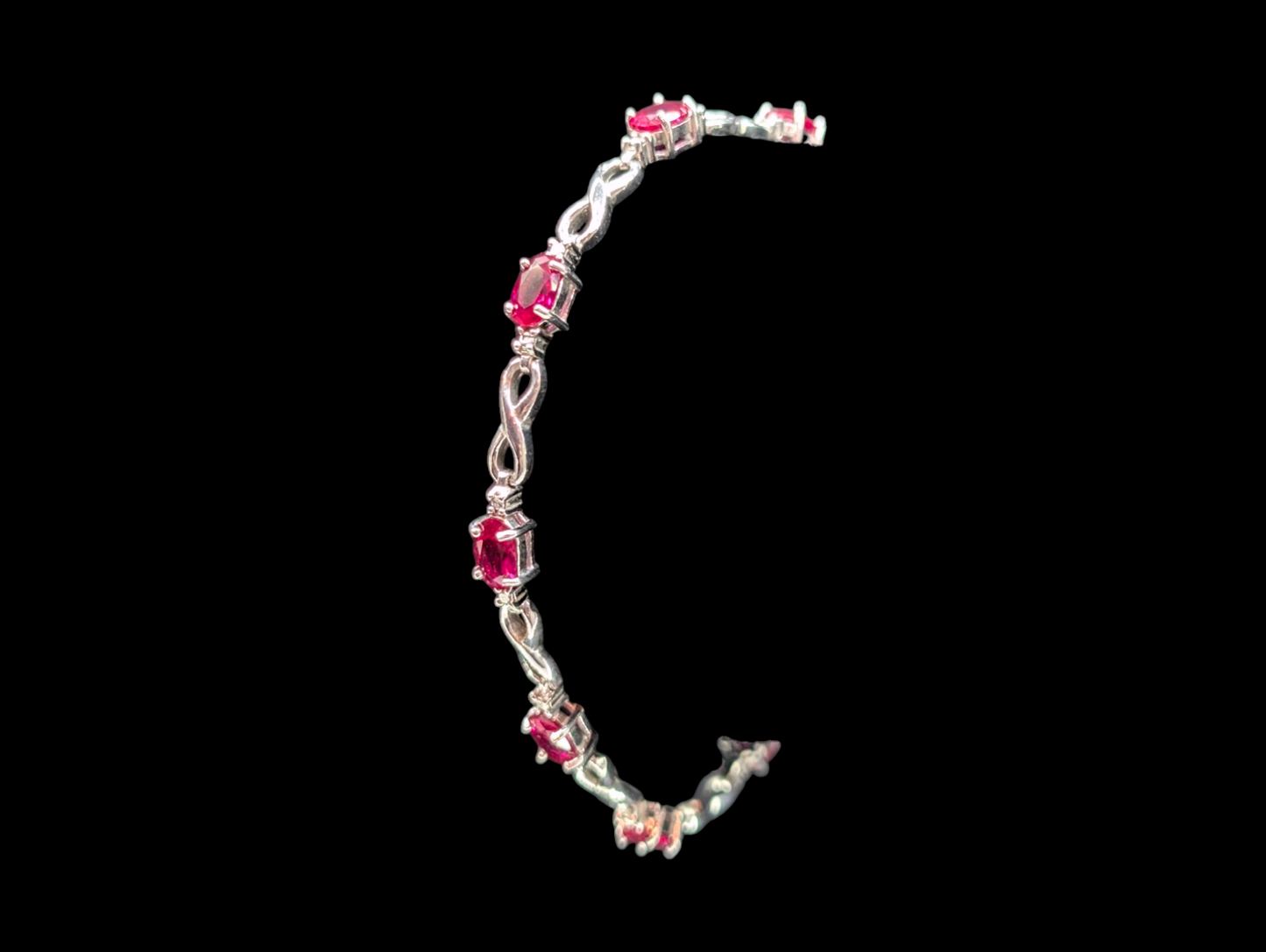 Vintage Genuine Ruby Gemstone Sterling Silver Infinity Tennis Bracelet