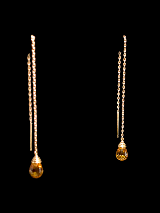 Vintage Imperial Gold Co. Threader Genuine Golden Citrine Briolette 14k Yellow Gold Earrings