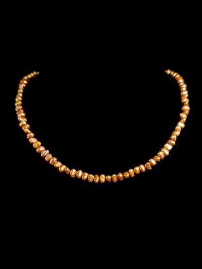 Vintage Genuine Bronze Freshwater Pearl Strand Gold Toned Box Clasp Necklace