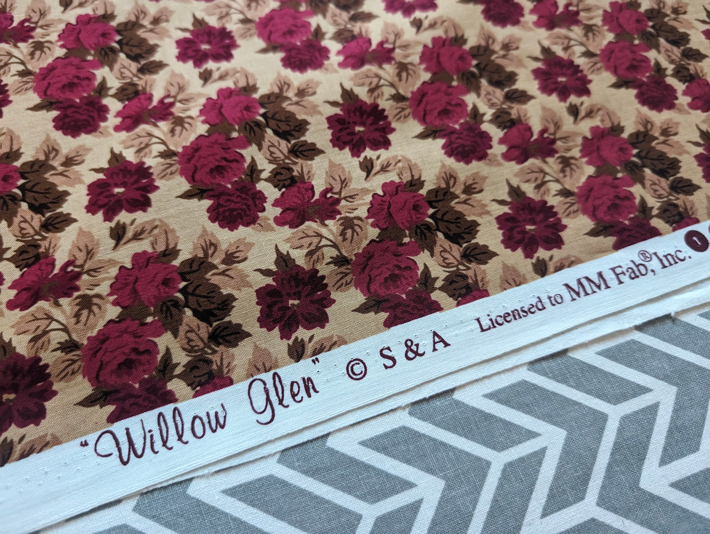 Vintage Fabric - "Willow Glen" Cotton Roses by MM Lab Inc.