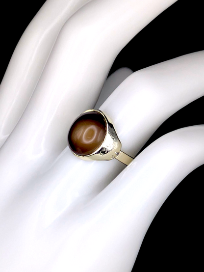 Vintage Oval Cabochon Simulated Tigers Eye Gold Toned Adjustable Ring