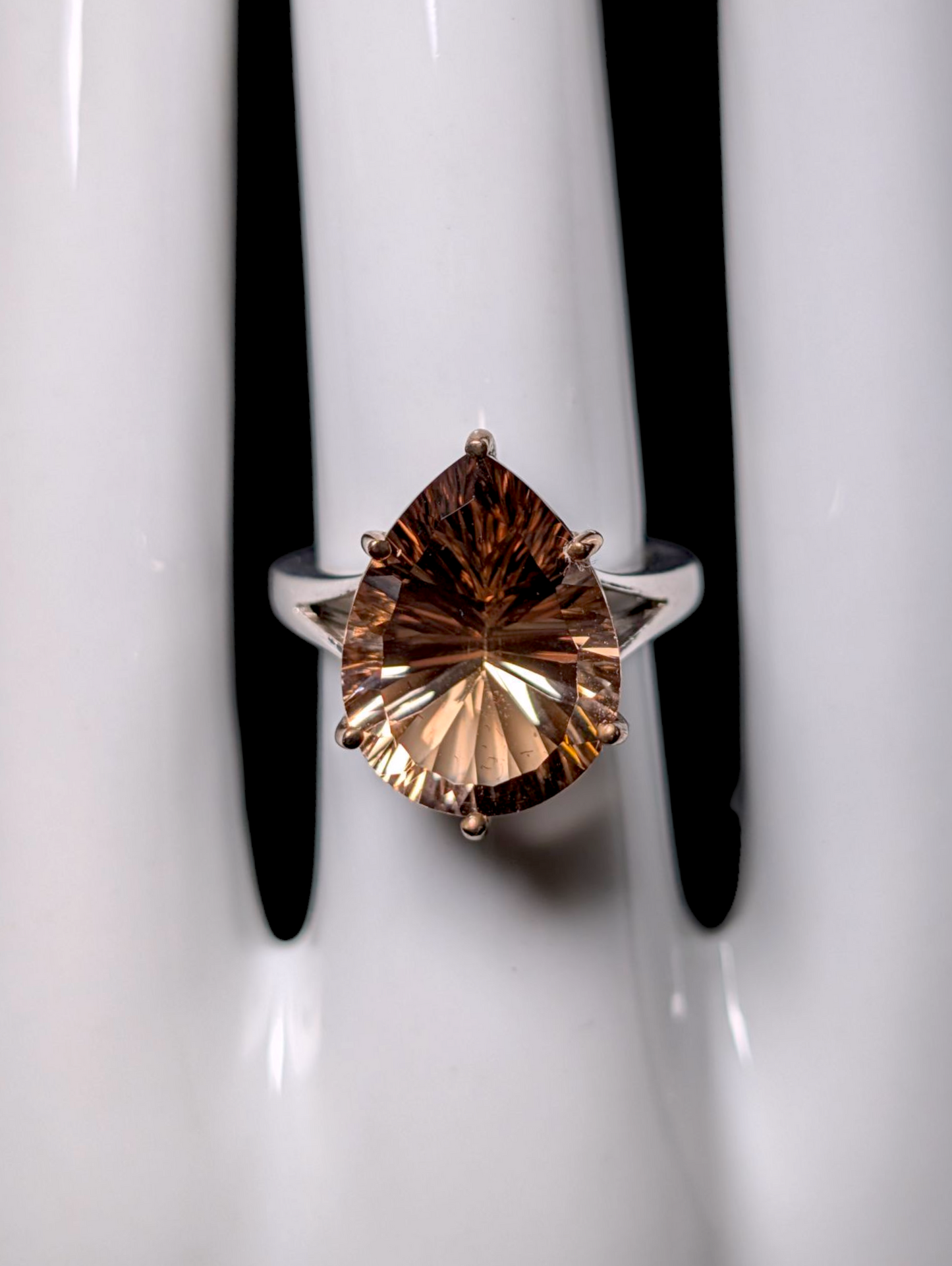 Vintage Large Pear Cut Genuine Champagne Quartz Sterling Silver Statement Ring