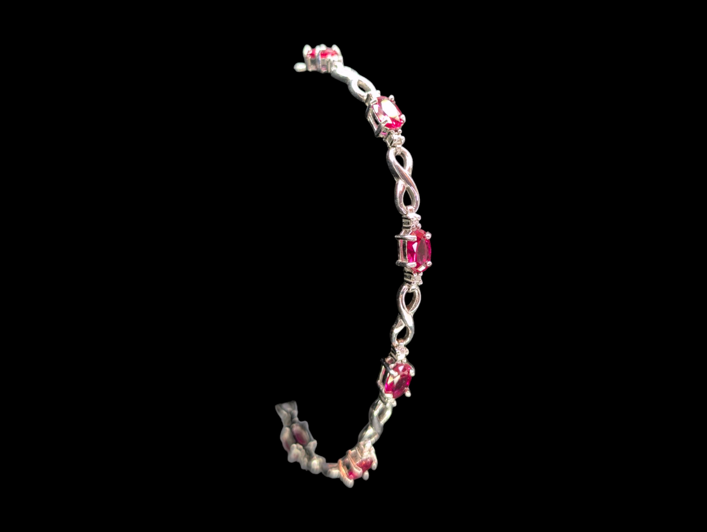 Vintage Genuine Ruby Gemstone Sterling Silver Infinity Tennis Bracelet