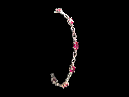 Vintage Genuine Ruby Gemstone Sterling Silver Infinity Tennis Bracelet