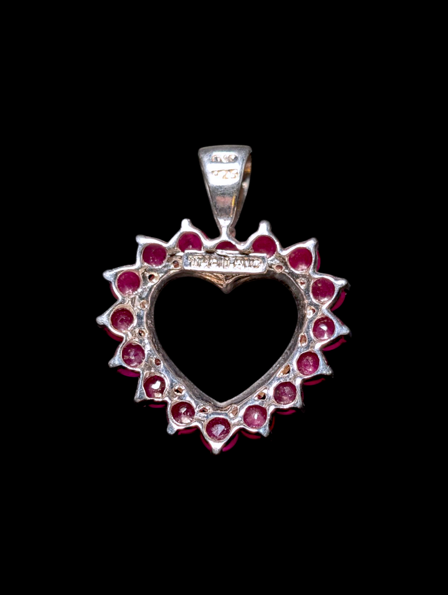 Vintage Heart Shaped Earth Mined Genuine Ruby Sterling Silver Pendant