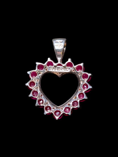 Vintage Heart Shaped Earth Mined Genuine Ruby Sterling Silver Pendant