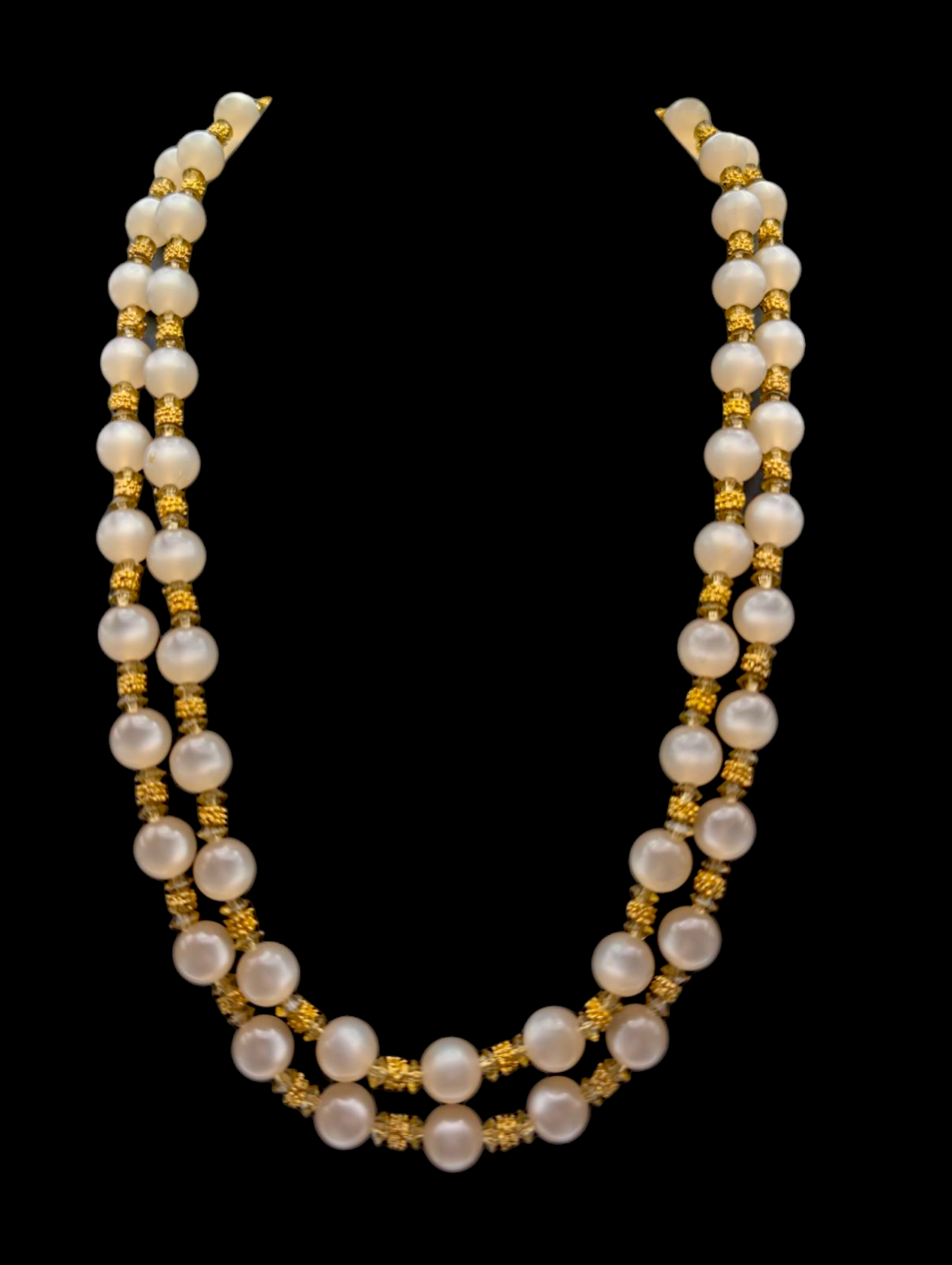 1950s Vintage Multi Strand Lucite Cream Moonglow and Gold Bead Necklace