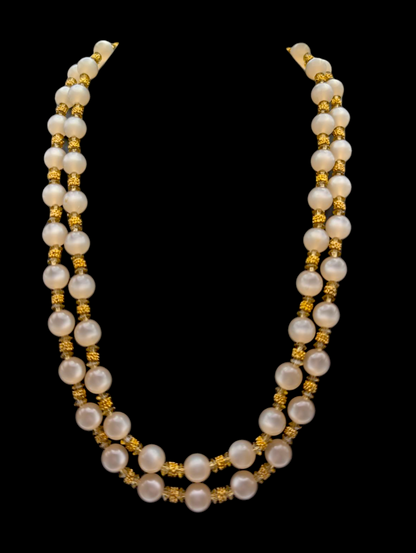 1950s Vintage Multi Strand Lucite Cream Moonglow and Gold Bead Necklace