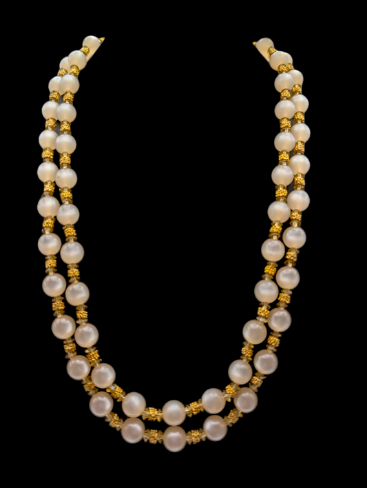 1950s Vintage Multi Strand Lucite Cream Moonglow and Gold Bead Necklace