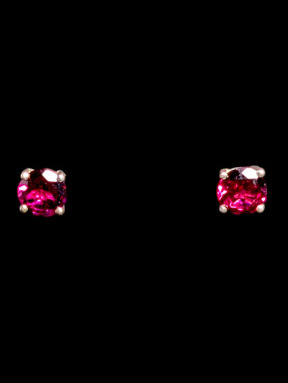 Vintage Round Cut Genuine Rhodalite Garnet Sterling Silver Minimalist Stud Earrings