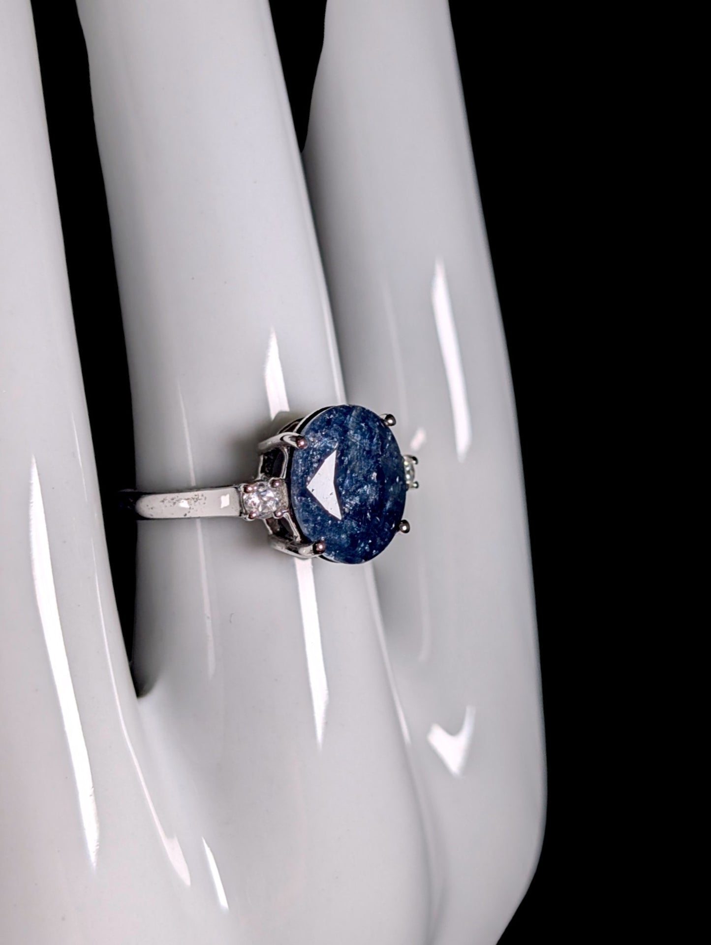 Vintage 3.8 Carat Earth Mined Blue Sapphire Solitaire and White Topaz Sterling Ring