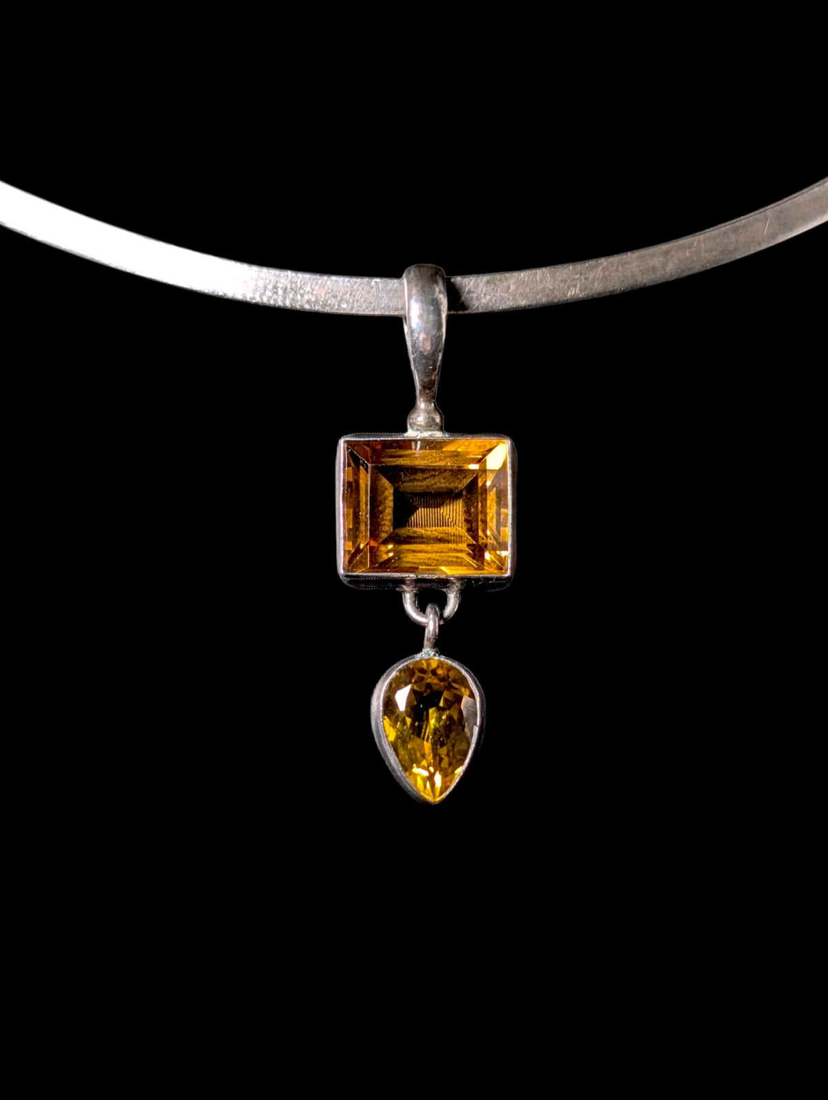 Vintage East-West Emerald Cut Genuine Madeira Citrine Sterling Silver Dangle Pendant