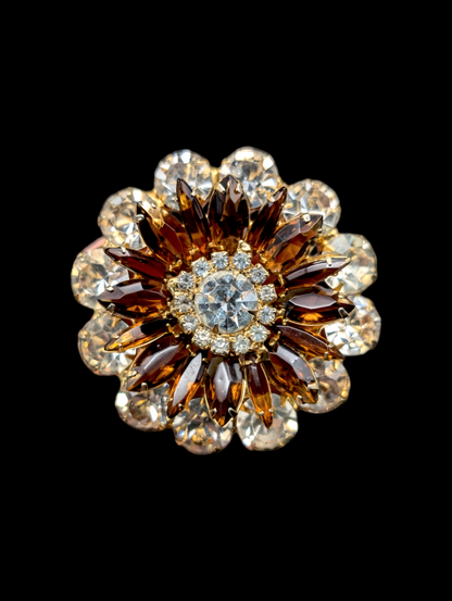 1940s Rare Large Juliana Smokey Topaz Starburst Layered Stacked Crystal Rhinestone Brooch