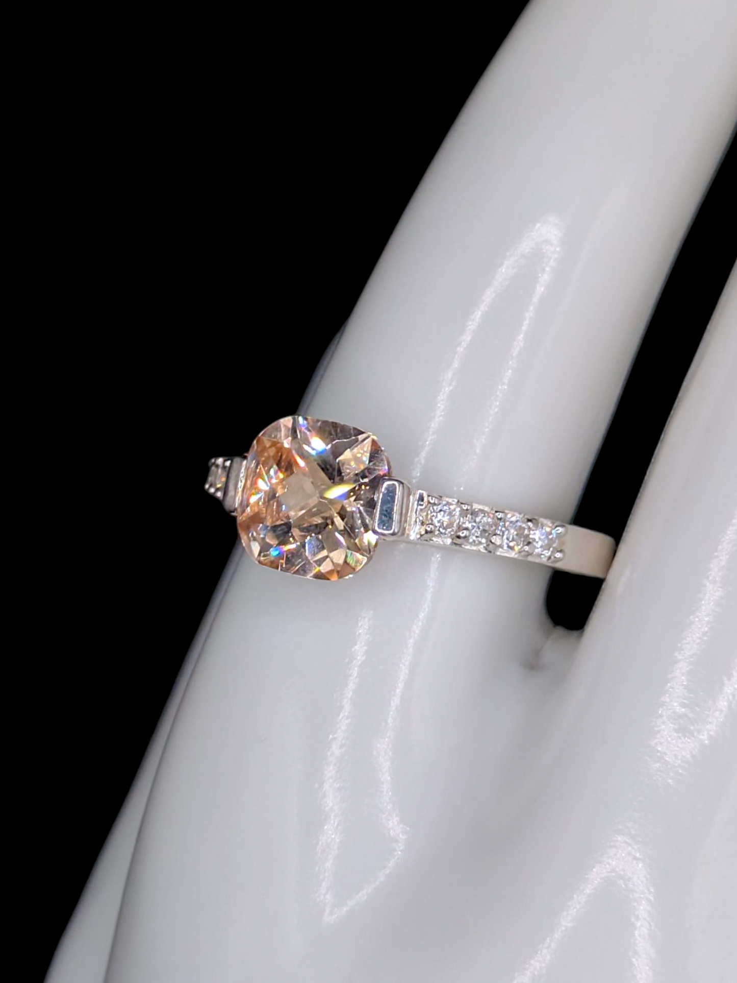 Vintage Square Cushion Cut Simulated Citrine Solitaire Nevada Silver Mine Sterling Silver Ring