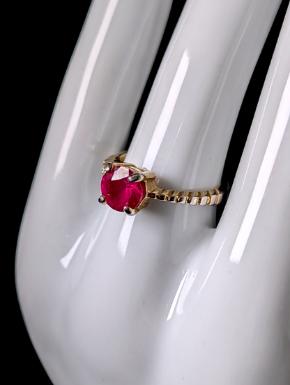 Vintage Lindenwold Round Cut Verified Ruby Solitaire 14kt Gold over Sterling Silver Ring
