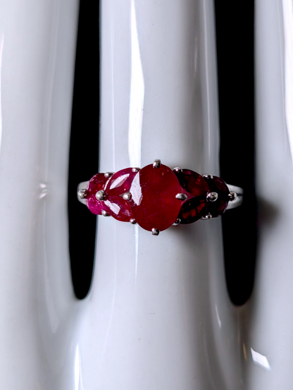 Vintage Art Nouveau Inspired Genuine Ruby Sterling Silver Ring