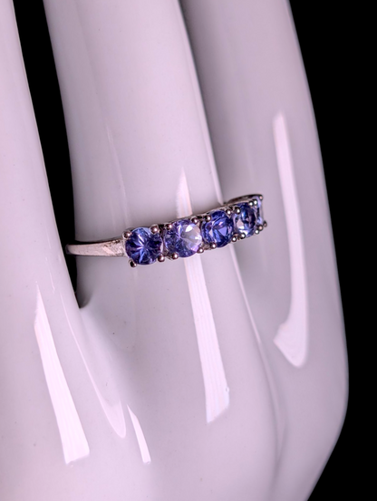 Vintage Half Infinity Band Round Cut Genuine Tanzanite Sterling Silver Band Ring