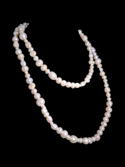 Vintage 34" Long Genuine Freshwater Pearl Mixed Shape Necklace